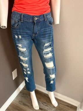 American Blue Premium Denim Distressed Low Rise Skinny Jeans Medium Wash